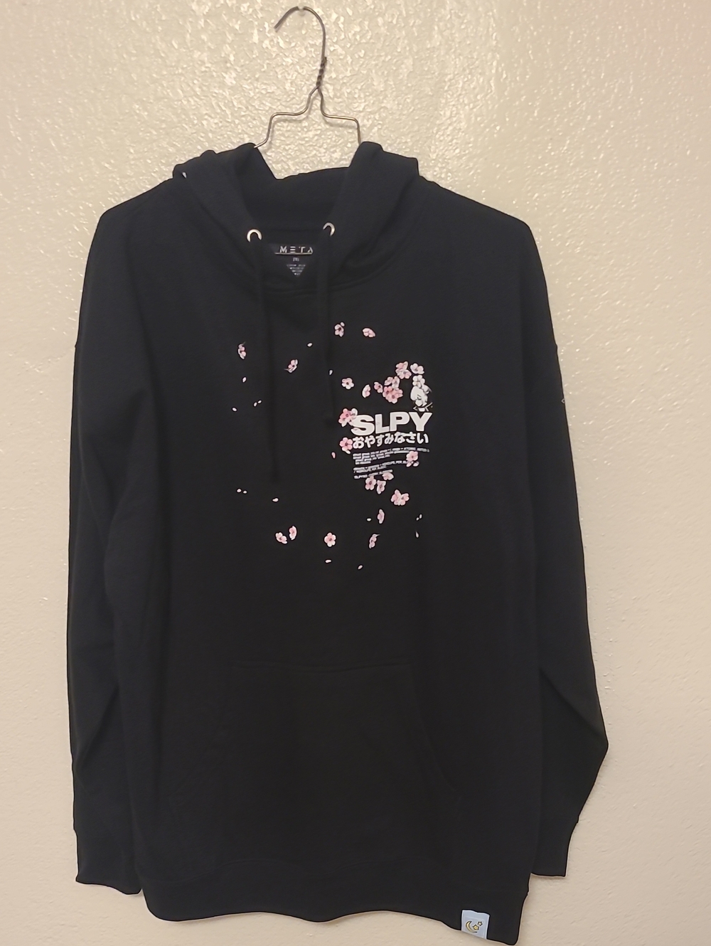 SLPY Black Hoodie with Pink Cherry Blossom Graphic
